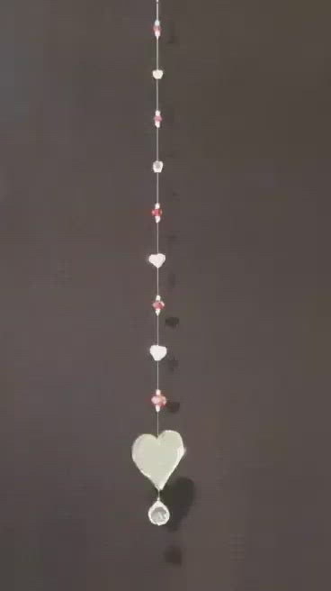 Heart mirrors with red faceted glass crystals. Single drop suncatcher