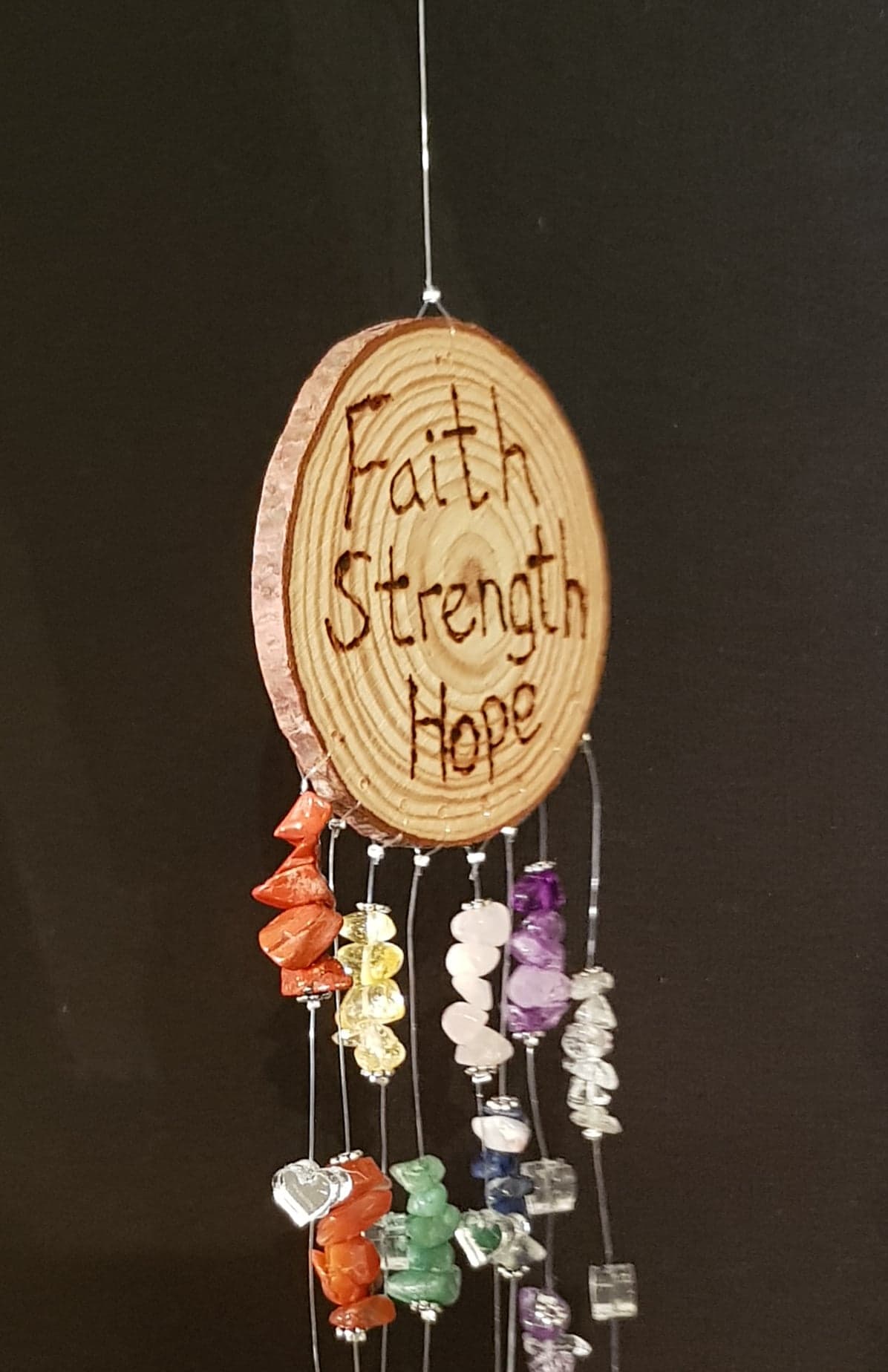 Rustic charm "Faith, Strength, Hope" Chakra Crystals