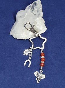 Elephant head, with lucky charms.  Carnelian  Key ring or Bag charm
