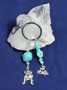 "I love my dog" theme Key Ring or Bag charm with . Turquoise crystal.