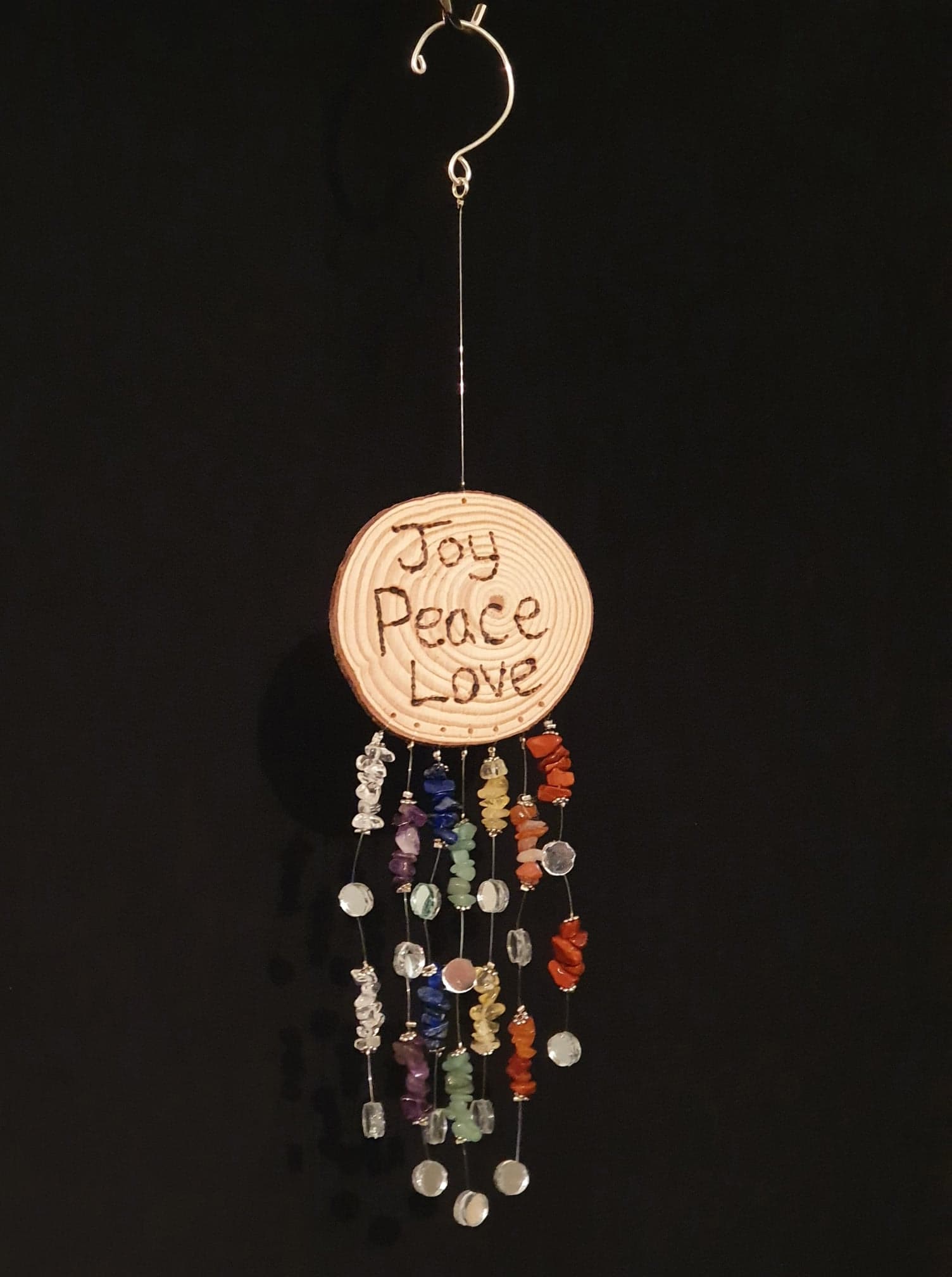 'Rustic Charm' 'JOY PEACE LOVE' chakra crystals decorative hanger