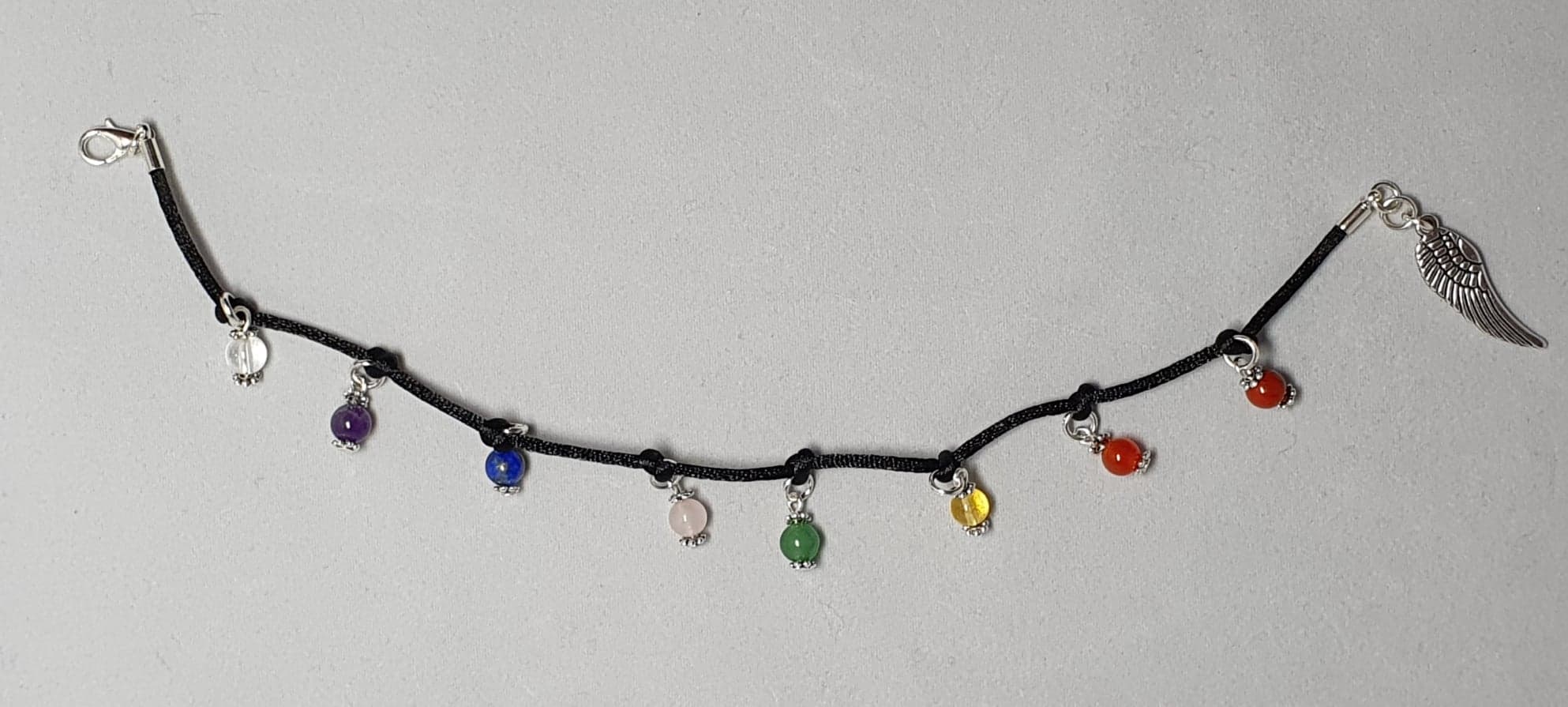 Anklet knotted satin cord with chakra crystals & choice of charm