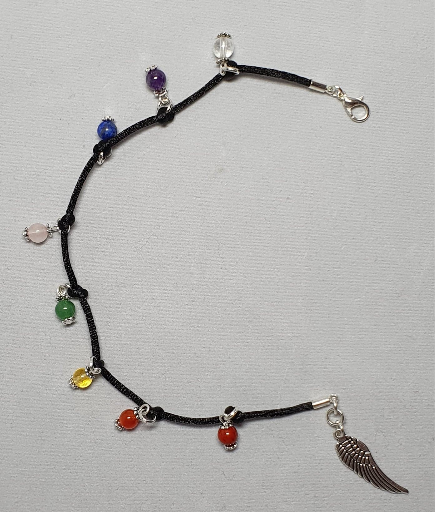Anklet knotted satin cord with chakra crystals & choice of charm