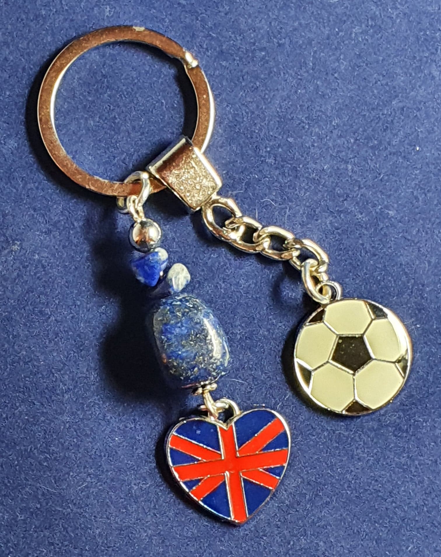 Football theme Key ring with Lapis Lazuli