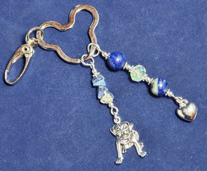 Dog theme Key ring or bag charm Lapis Lazuli crystals