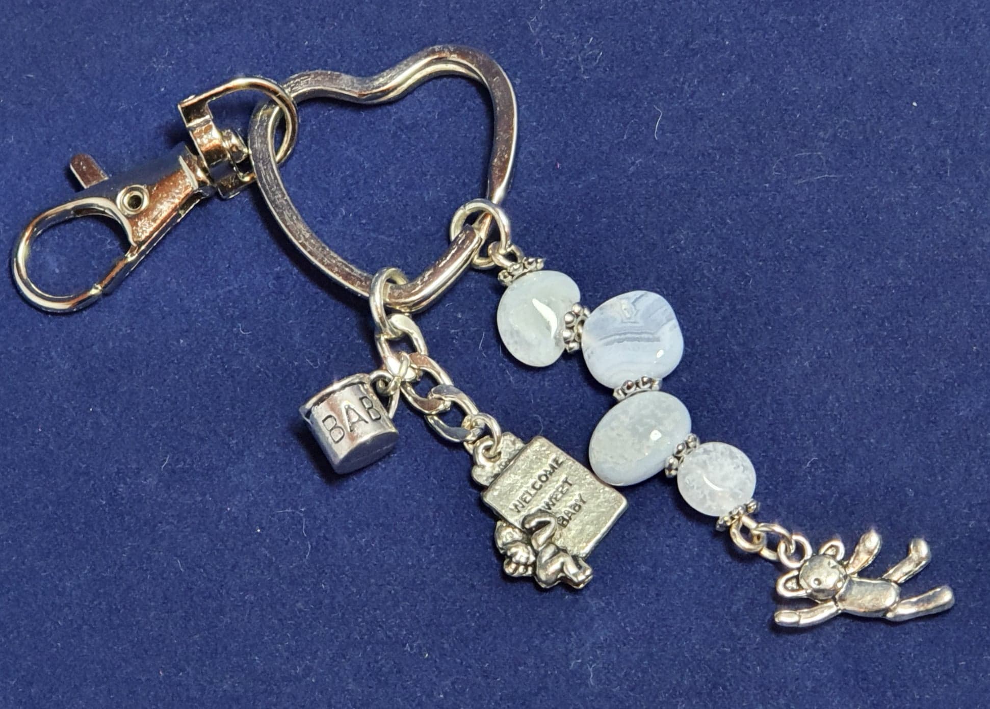 Baby theme Key ring / Bag charm Blue Lace Agate