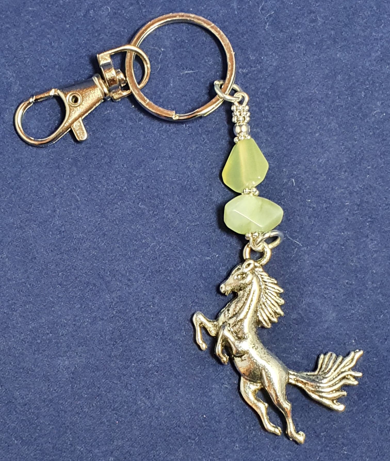 Horse theme Key ring / Bag charm. Green Jade