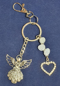 Angel of protection Key ring / Bag charm.  Blue Lace Agate diamante heart.
