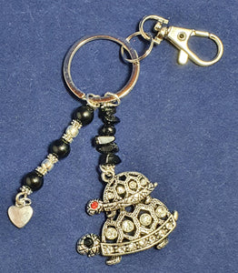 Tortoise them Key ring /  bag charm. Black Tourmaline with heart
