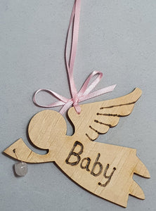 Rustic Charm Flying Angel with word "Baby" Rose Quartz