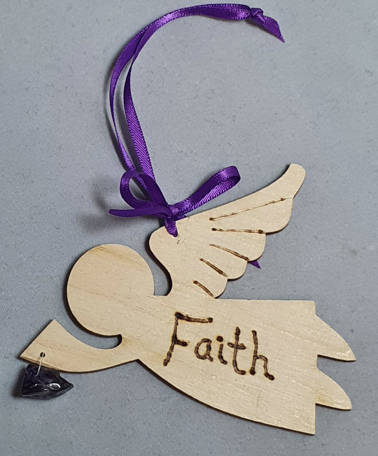 Rustic Charm Flying Angel with word "Faith" Amethyst