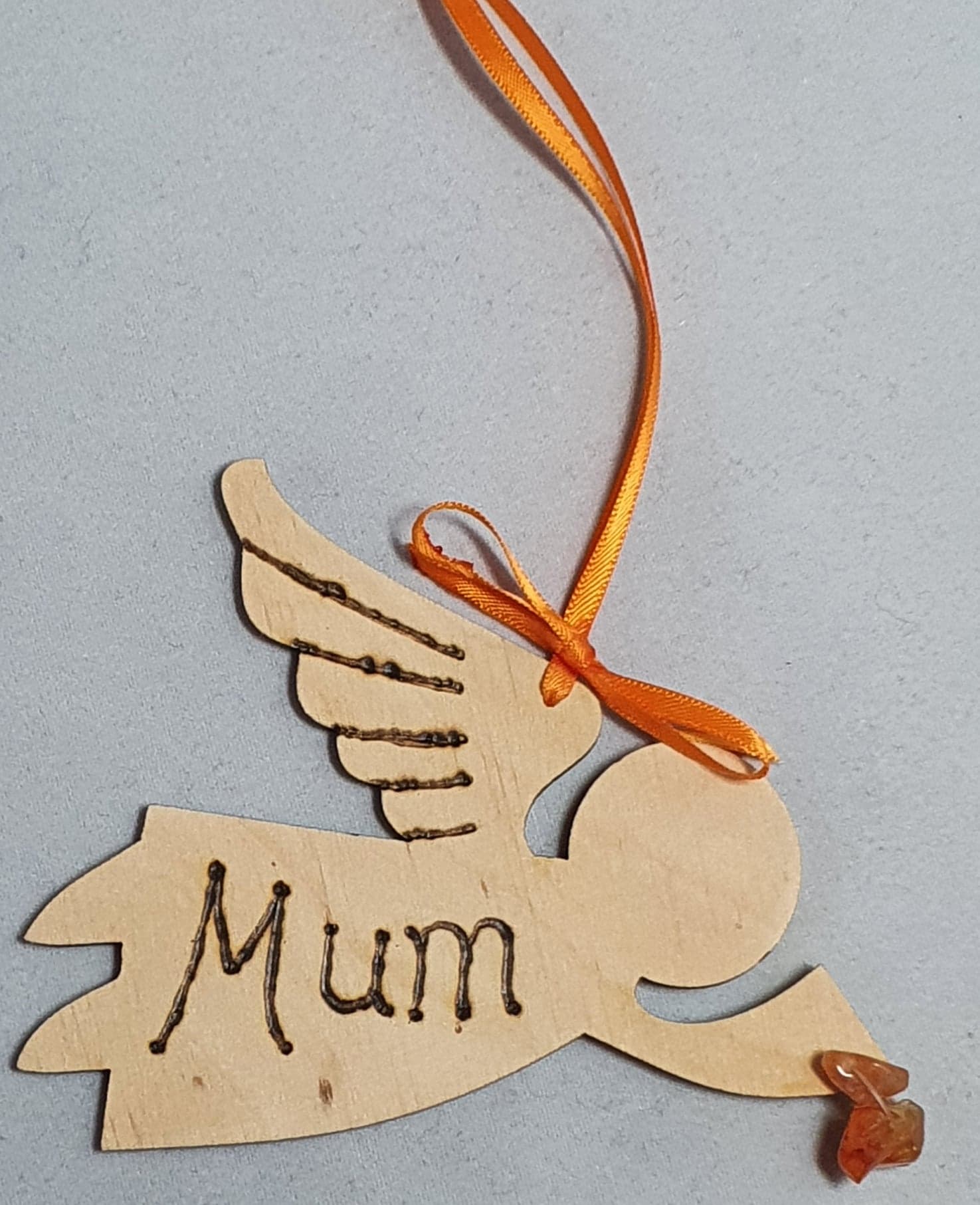 Rustic Charm Flying Angel with word "Mum" Carnelian crystal