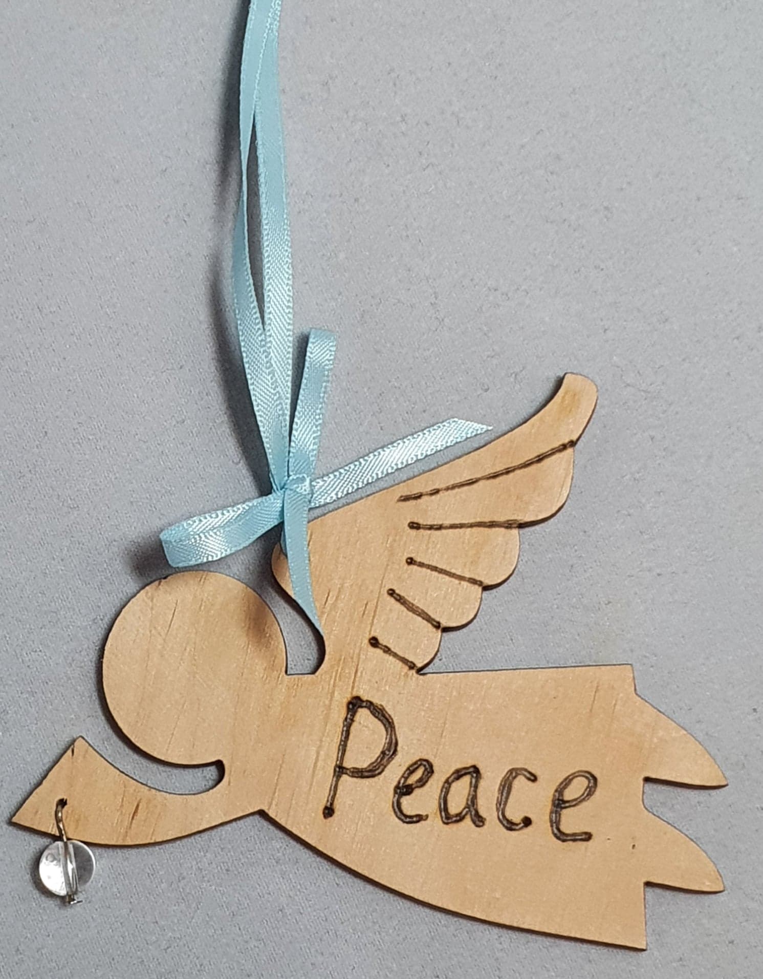 Rustic Charm Flying Angel with word "Peace" Clear Quartz