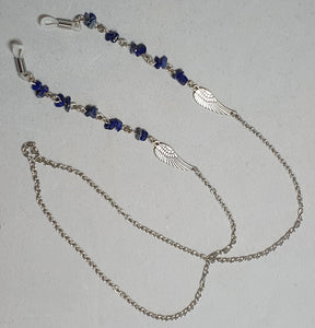 Glasses chain with Angel wings and Lapis Lazuli