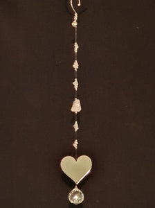 Heart Mirror with Semi-precious Rose Quartz & Clear Quartz crystals single drop suncatcher