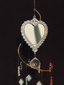 Heart Mirror, semi-precious chakra balancing crystals 'Love' charm spiral suncatcher