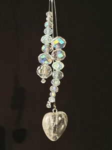 Small cluster window hanger. Clear Quartz Heart with AB glass crystals window decoration