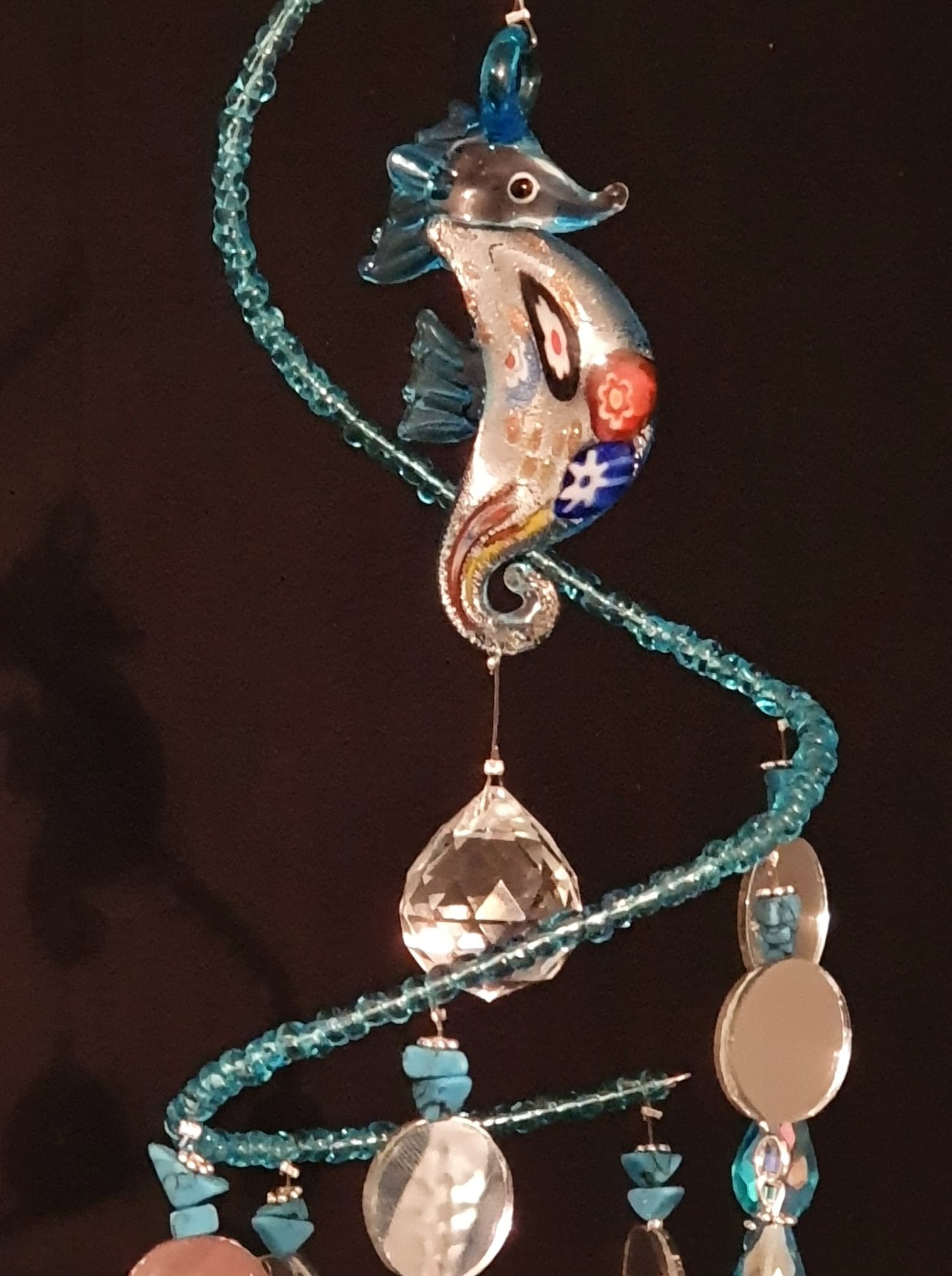 Seahorse spiral suncatcher with semi-precious Turquoise crystals