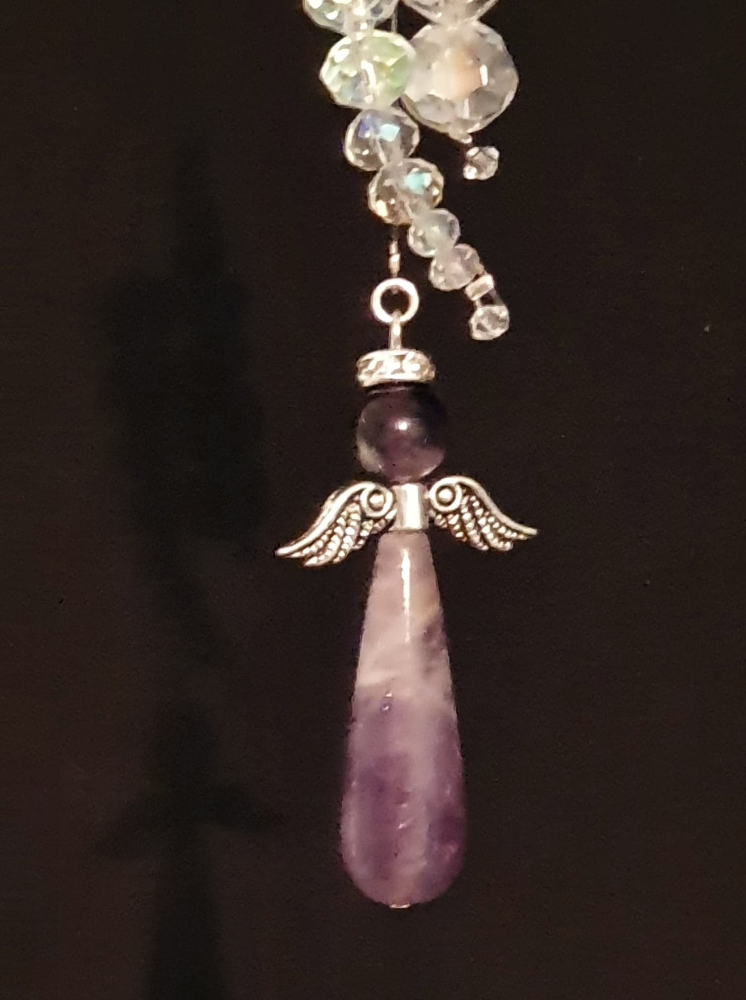 Small cluster window hanger. Amethyst Angel with AB glass crystals window decoration
