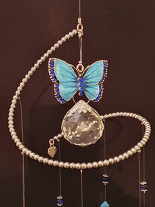 Turquoise Blue Butterfly suncatcher. Semi-precious turquoise crystal 30mm faceted crystal