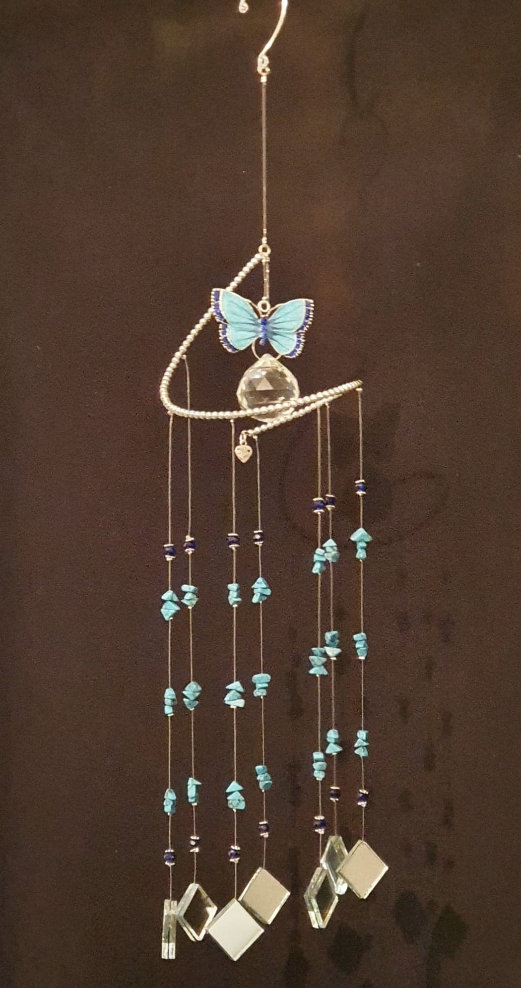 Turquoise Blue Butterfly suncatcher. Semi-precious turquoise crystal 30mm faceted crystal