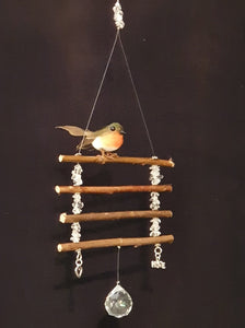 'Rustic Charm' Robin perched on willow twigs suncatcher