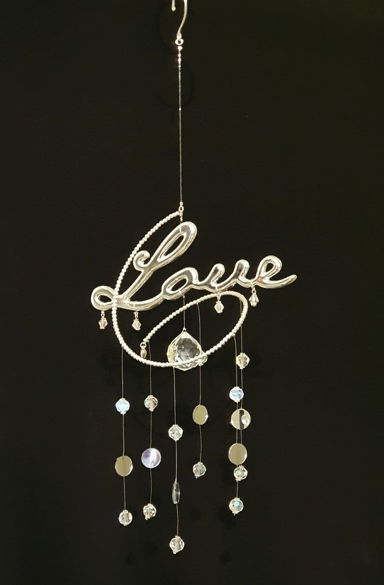"Love" spiral suncatcher with AB clear crystals and mirrors