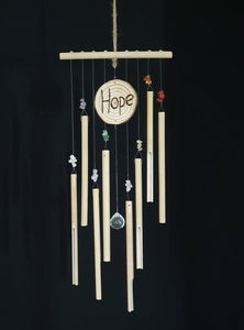 Rustic windchimes and crystal suncatcher with semi-precious chakra crystals