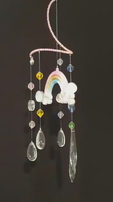 Rainbow spiral suncatcher, with 5 chandelier crystal drops.