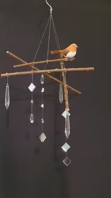 Robin on Willow branches with Rose Quartz, Clear Quartz and Green Aventurine